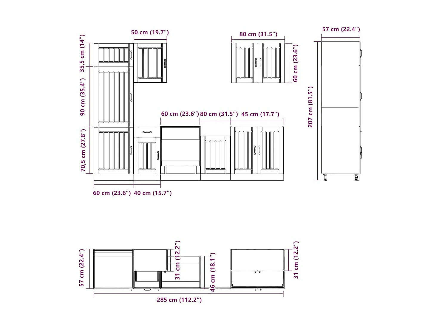 7-delige Keukenkastenset Lucca bewerkt hout betongrijs