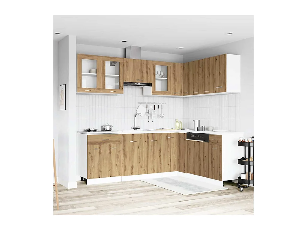 Ensemble de 11 meubles de cuisine "Lyon" en chêne artisanal