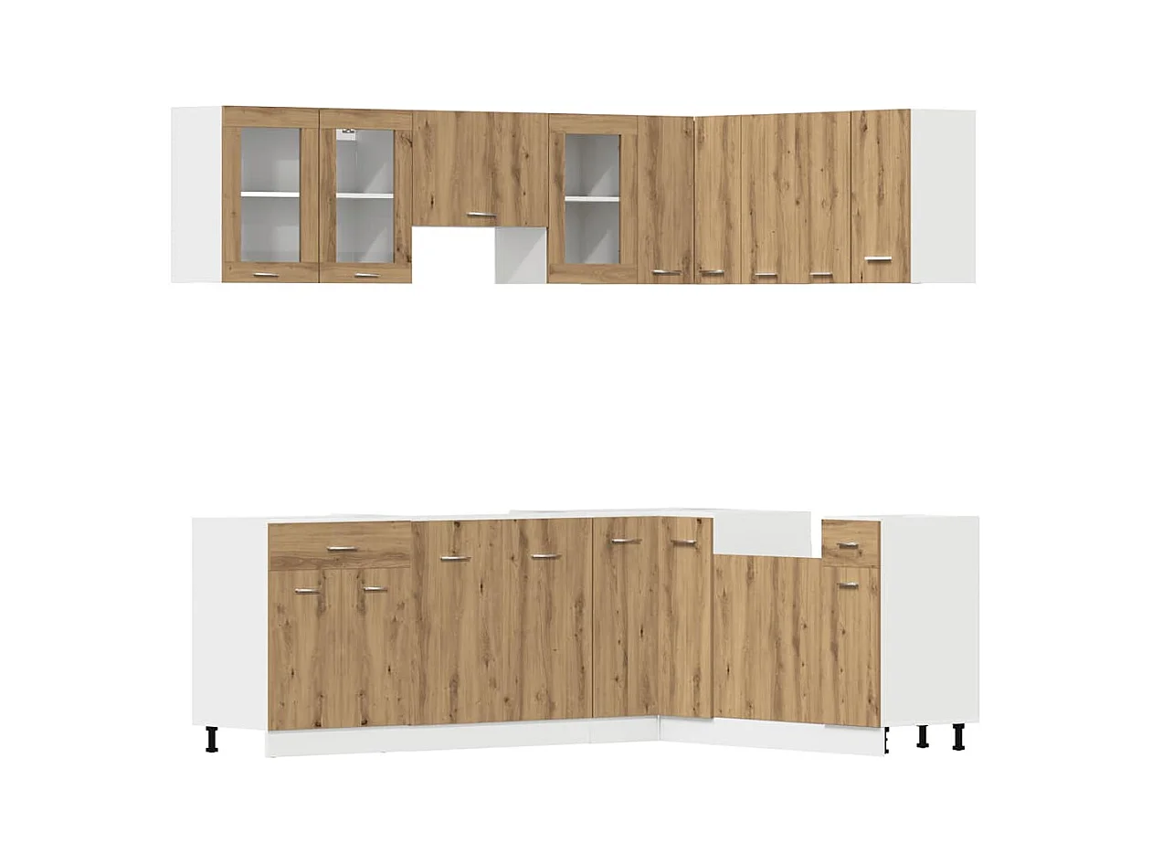 Ensemble de 11 meubles de cuisine "Lyon" en chêne artisanal