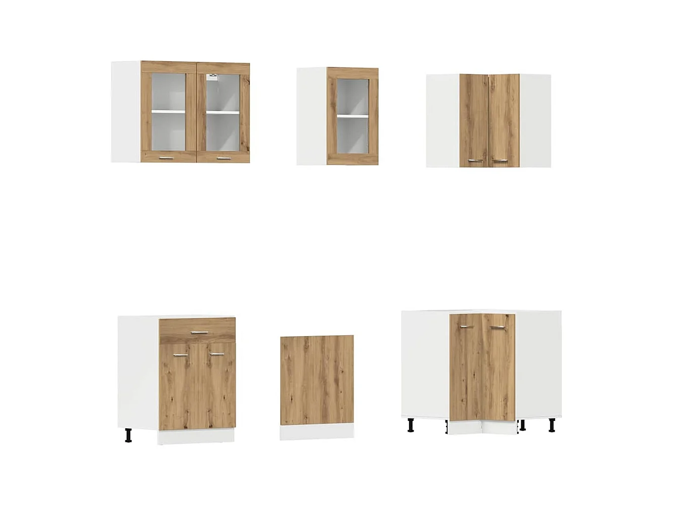 Ensemble de 11 meubles de cuisine "Lyon" en chêne artisanal