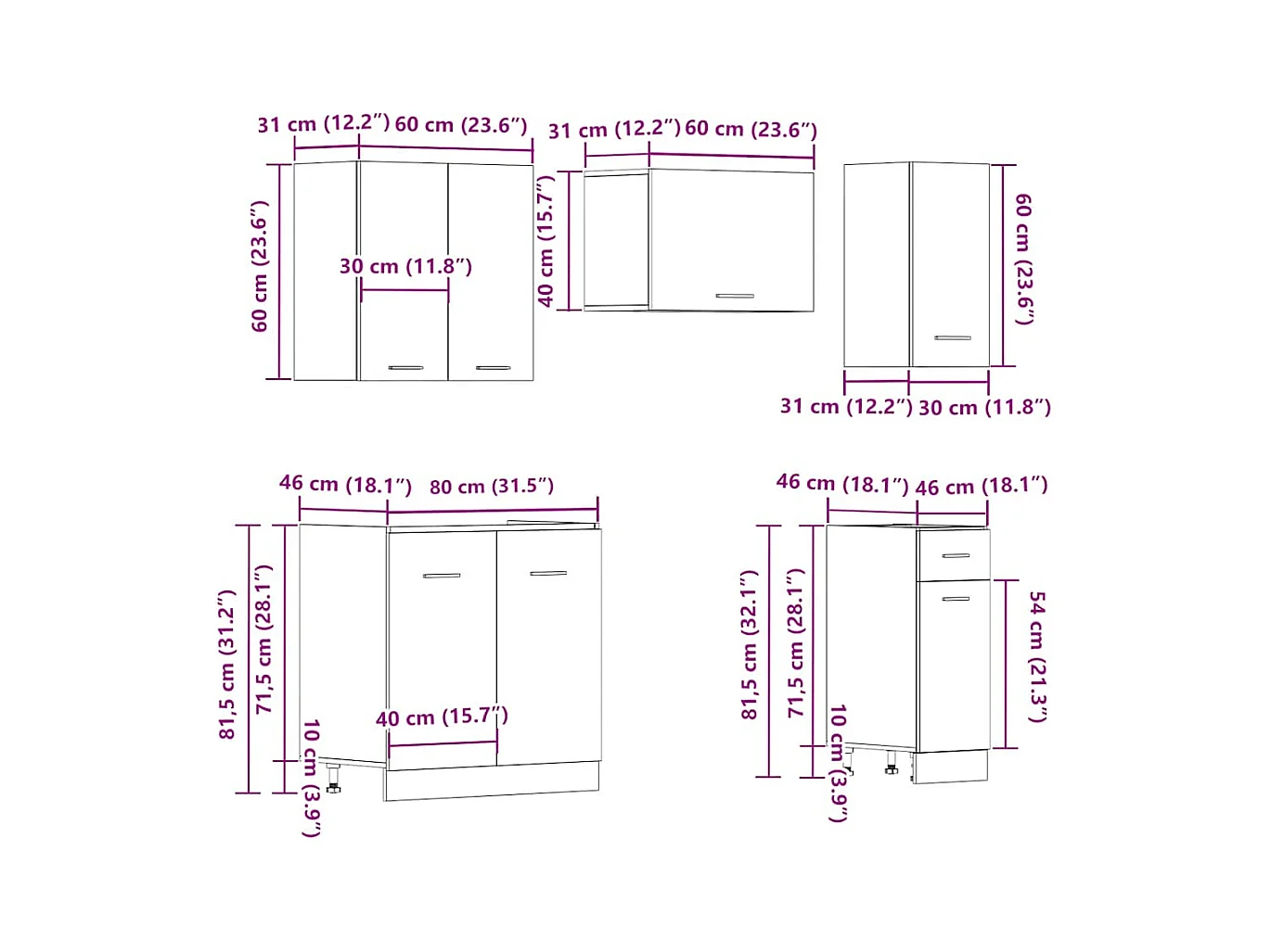 Ensemble de 11 meubles de cuisine "Lyon" en chêne artisanal