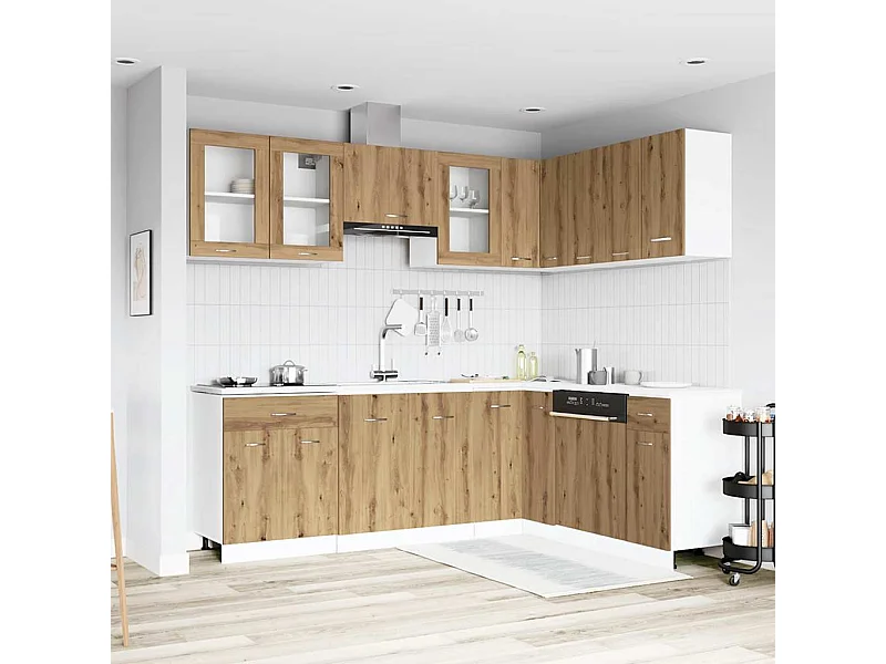 Ensemble de 11 meubles de cuisine "Lyon" en chêne artisanal