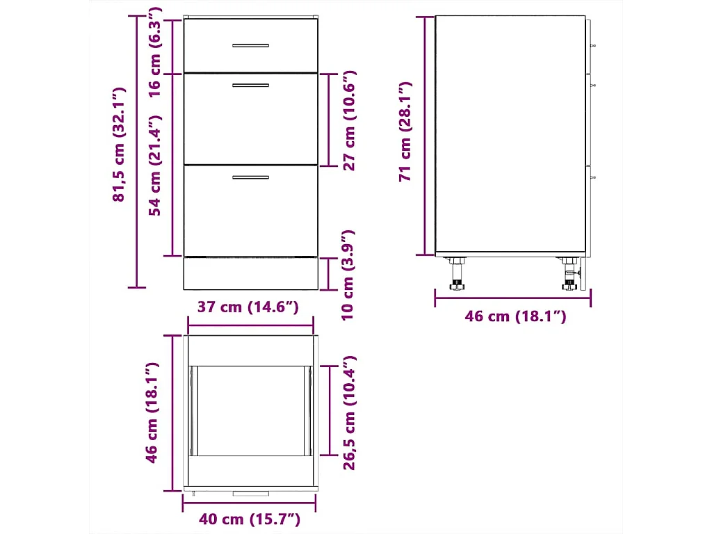 Armário inferior “Lyon” 40x46x81,5 cm madeira trabalhada preto