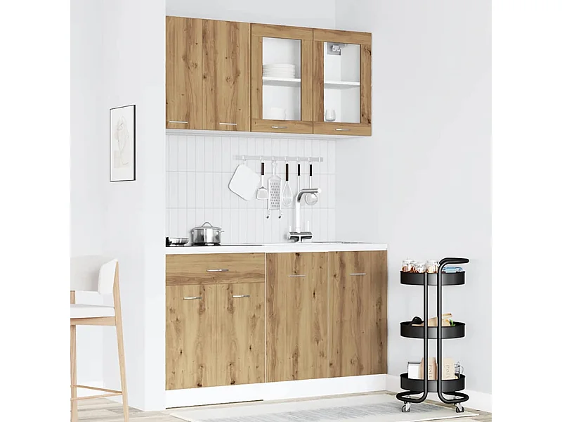 4-delige Keukenkastenset Lyon bewerkt hout artisanaal eikenkleurig