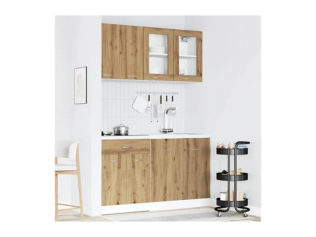 4-delige Keukenkastenset Lyon bewerkt hout artisanaal eikenkleurig