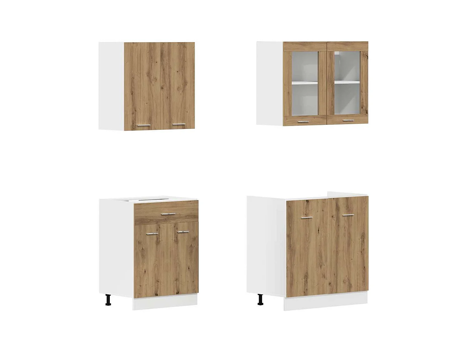 4-delige Keukenkastenset Lyon bewerkt hout artisanaal eikenkleurig