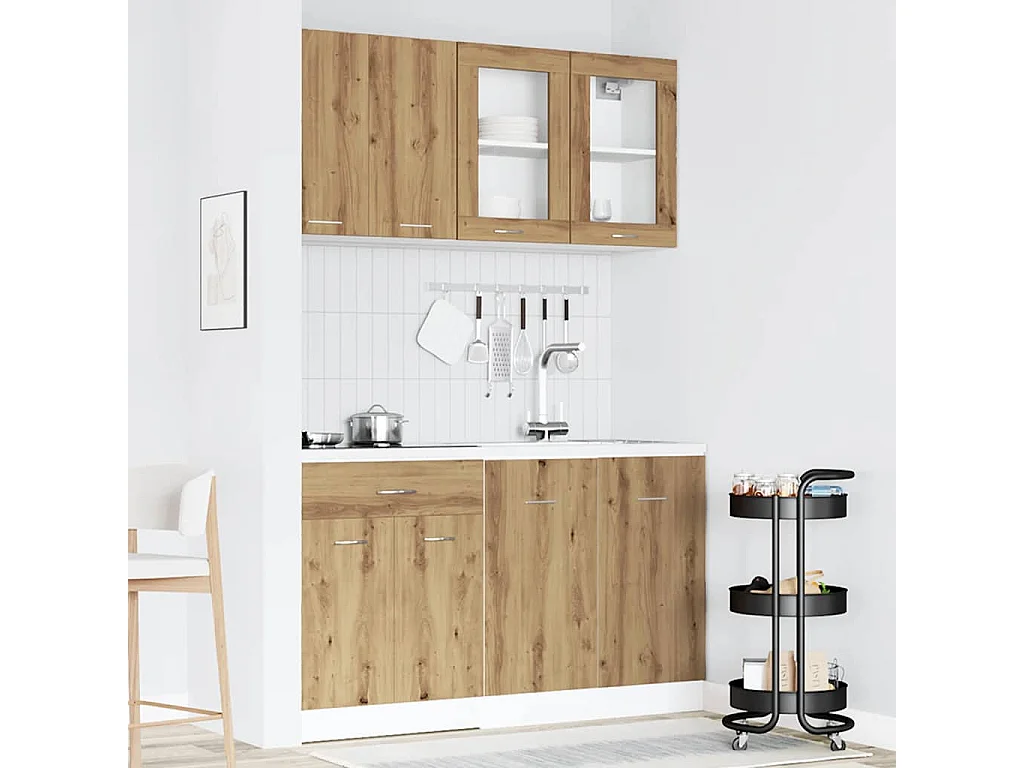 Ensemble de 4 meubles de cuisine "Lyon" en chêne artisanal