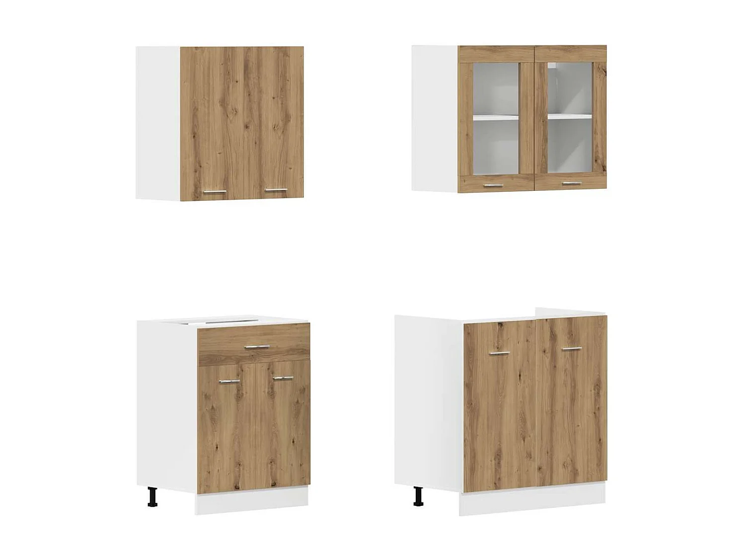 Ensemble de 4 meubles de cuisine "Lyon" en chêne artisanal