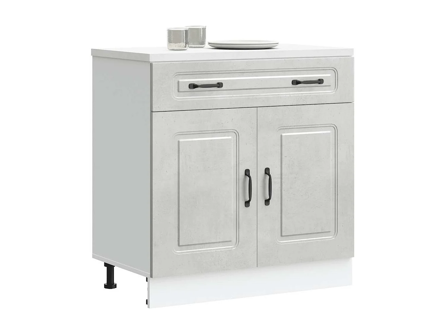 Armoire de cuisine Kalmar gris béton bois d'ingénierie