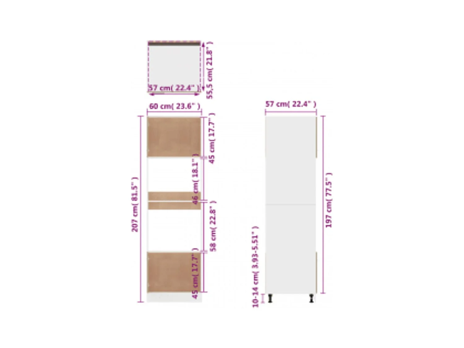 Meuble micro-ondes "Lyon" Gris Sonoma 60 x 57 x 207 cm Bois d'ingénierie