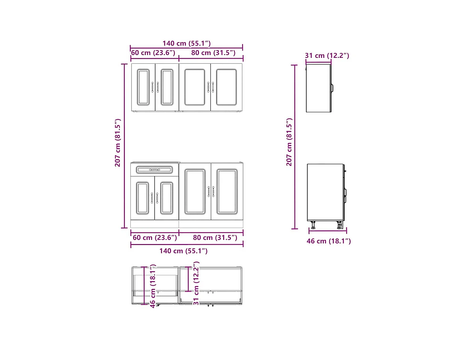 Ensemble d'armoires de cuisine 4 pcs Kalmar bois d'ingénierie