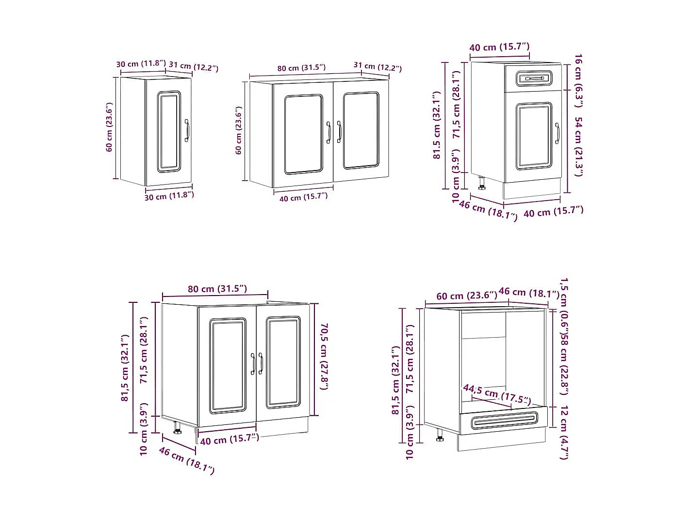 8-delige Keukenkastenset Kalmar bewerkt hout wit