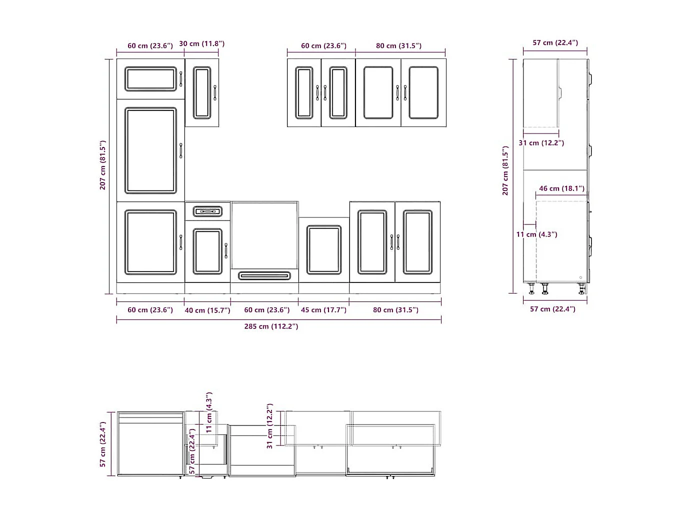 Ensemble d'armoires cuisine 8pcs Kalmar blanc bois d'ingénierie
