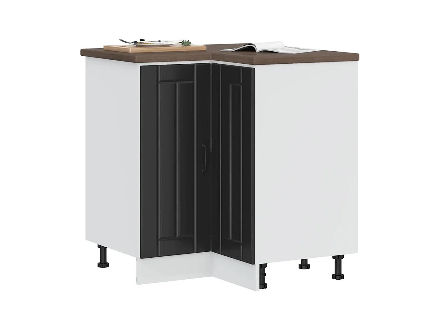 Armoire d'angle de cuisine Lucca noir bois d'ingénierie