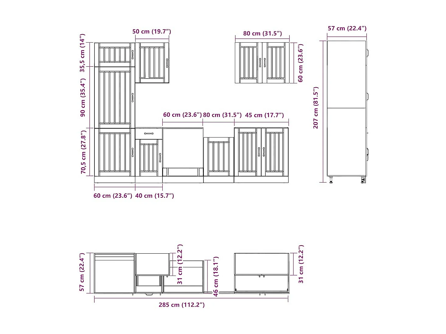 Ensemble d'armoires de cuisine 7 pcs Lucca bois d'ingénierie