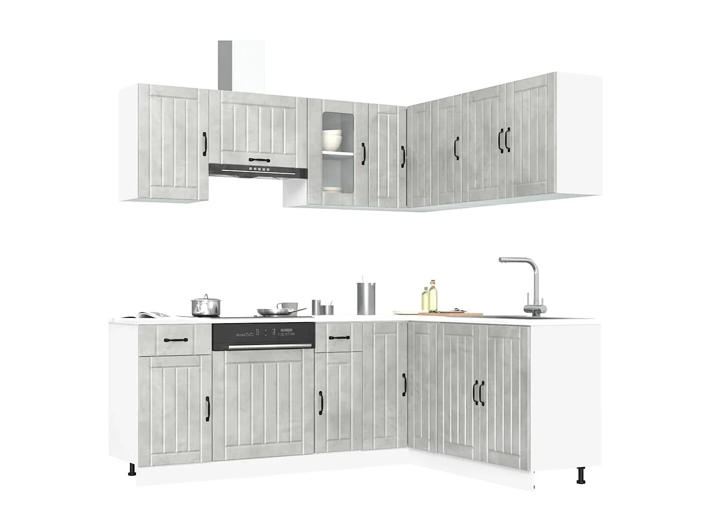 Mueble cocina Lucca gris hormigón 11 pzas madera contrachapada