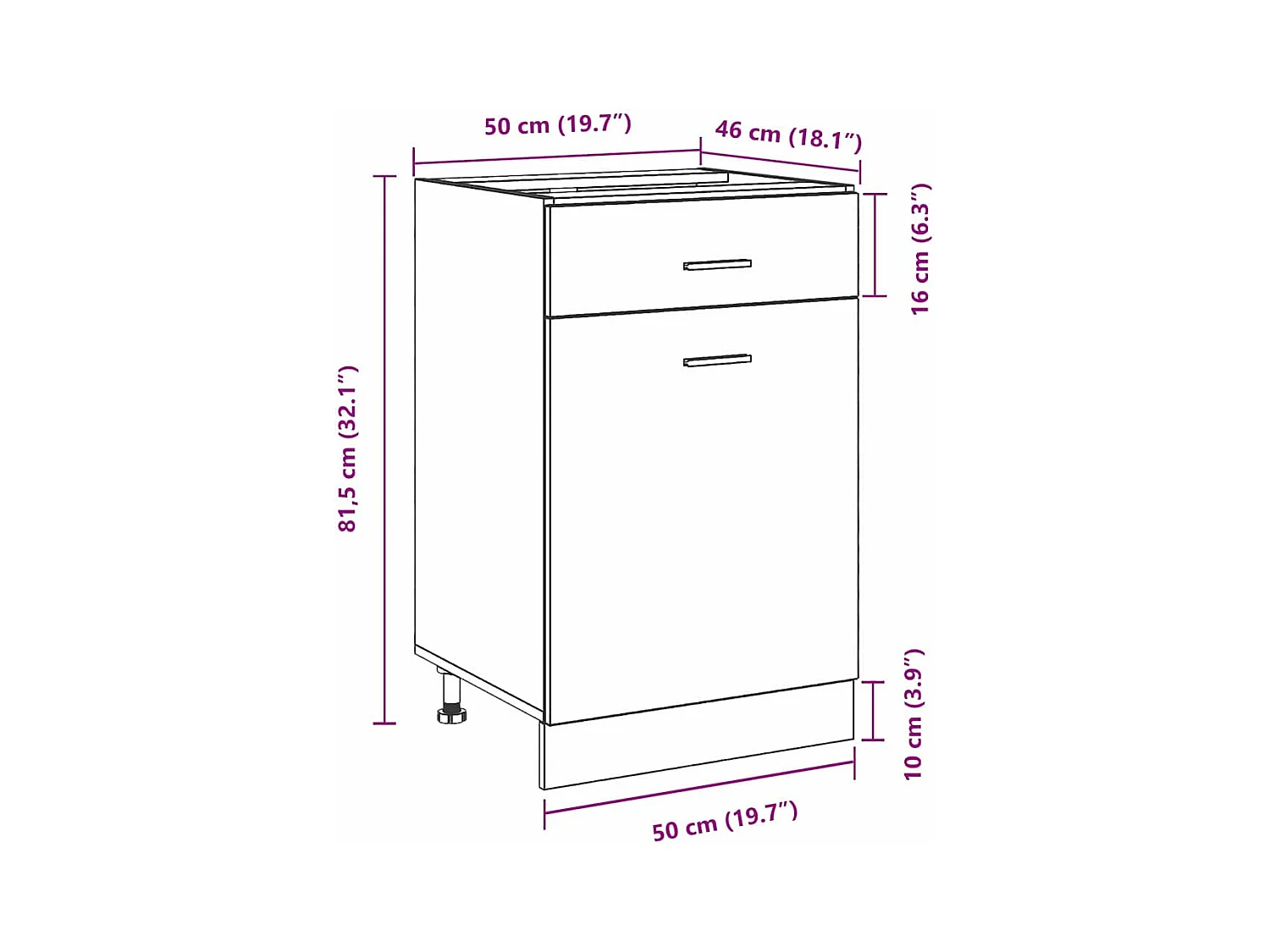 Ladenkast met lade Zwart eiken 50 x 46 x 81.5 cm Bewerkt hout