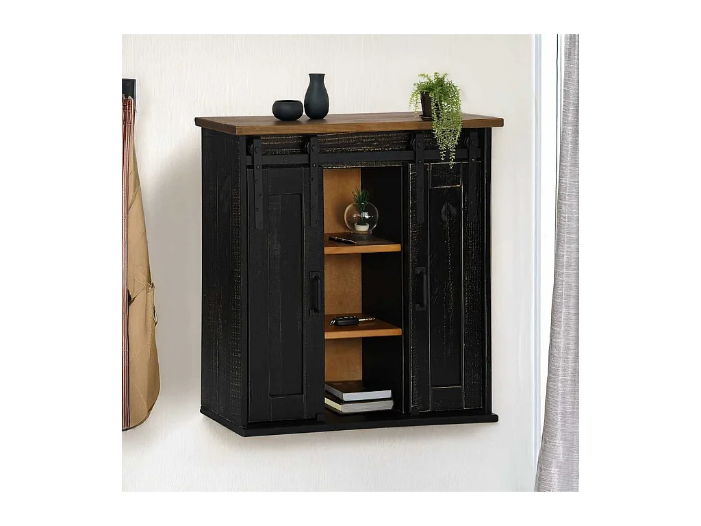 Pensile HALDEN 2 Ante Scorrevoli Nero 75x22,5x70 cm Pino