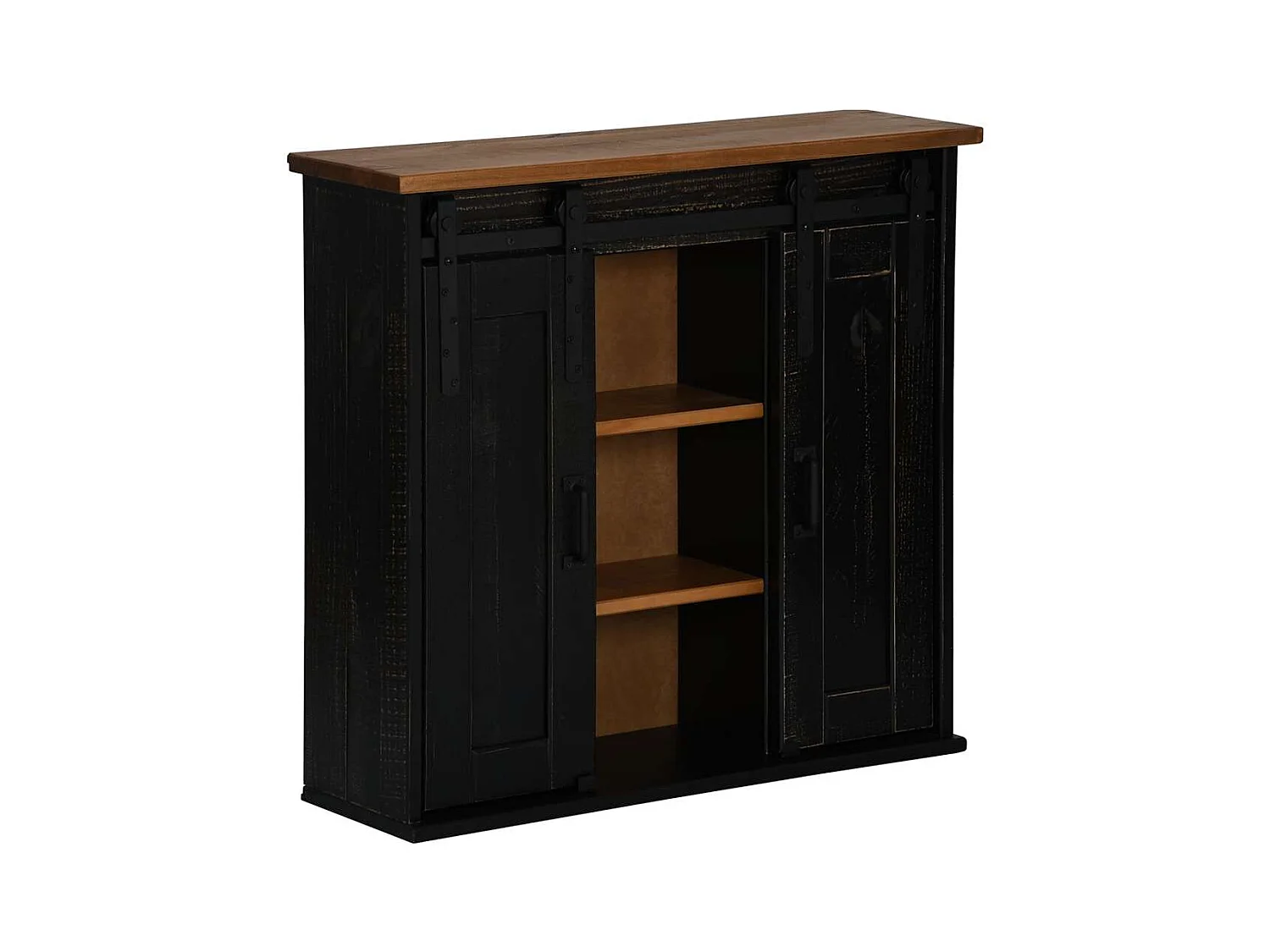 Pensile HALDEN 2 Ante Scorrevoli Nero 75x22,5x70 cm Pino