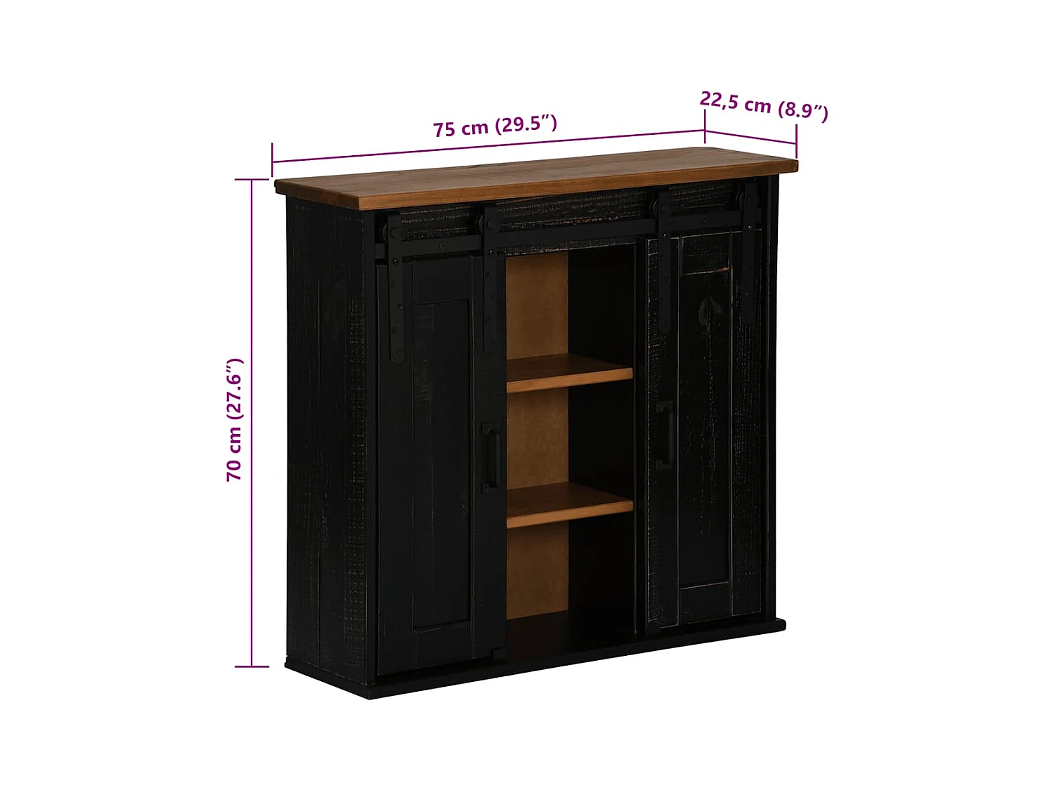 Pensile HALDEN 2 Ante Scorrevoli Nero 75x22,5x70 cm Pino