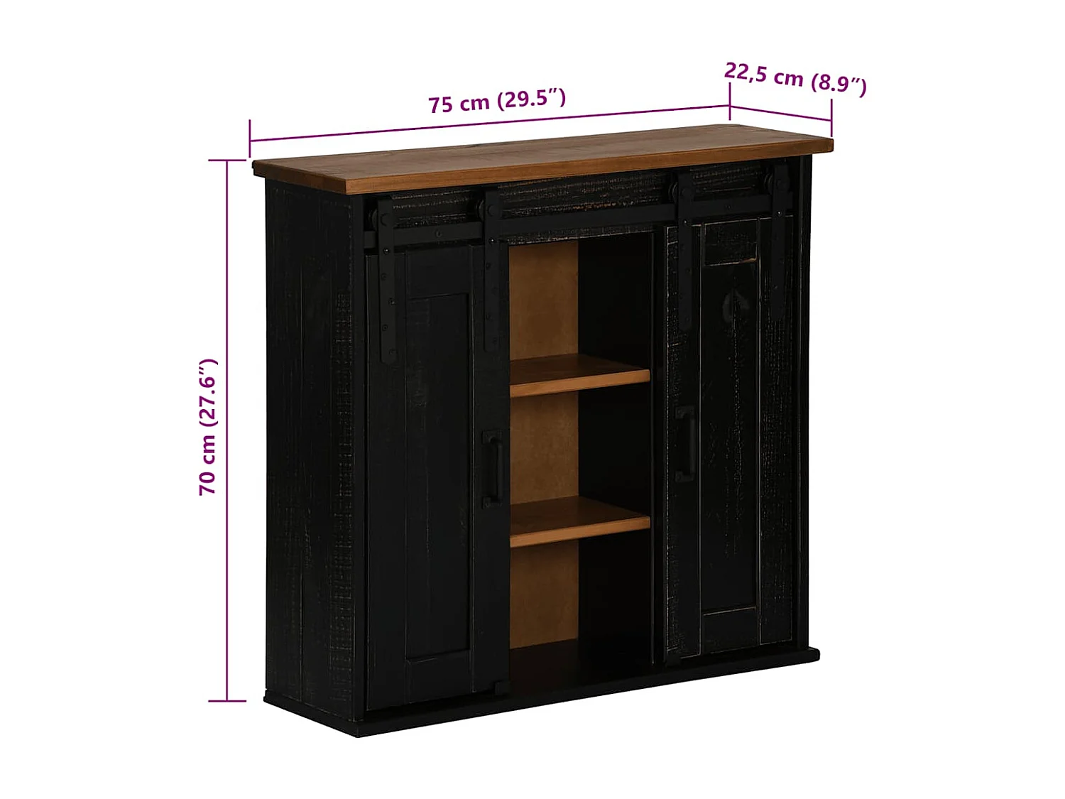 Armoire suspendue HALDEN 2 portes coulissantes noir pin