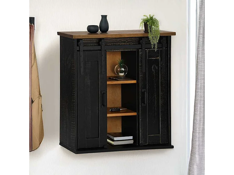 Armoire suspendue HALDEN 2 portes coulissantes noir pin
