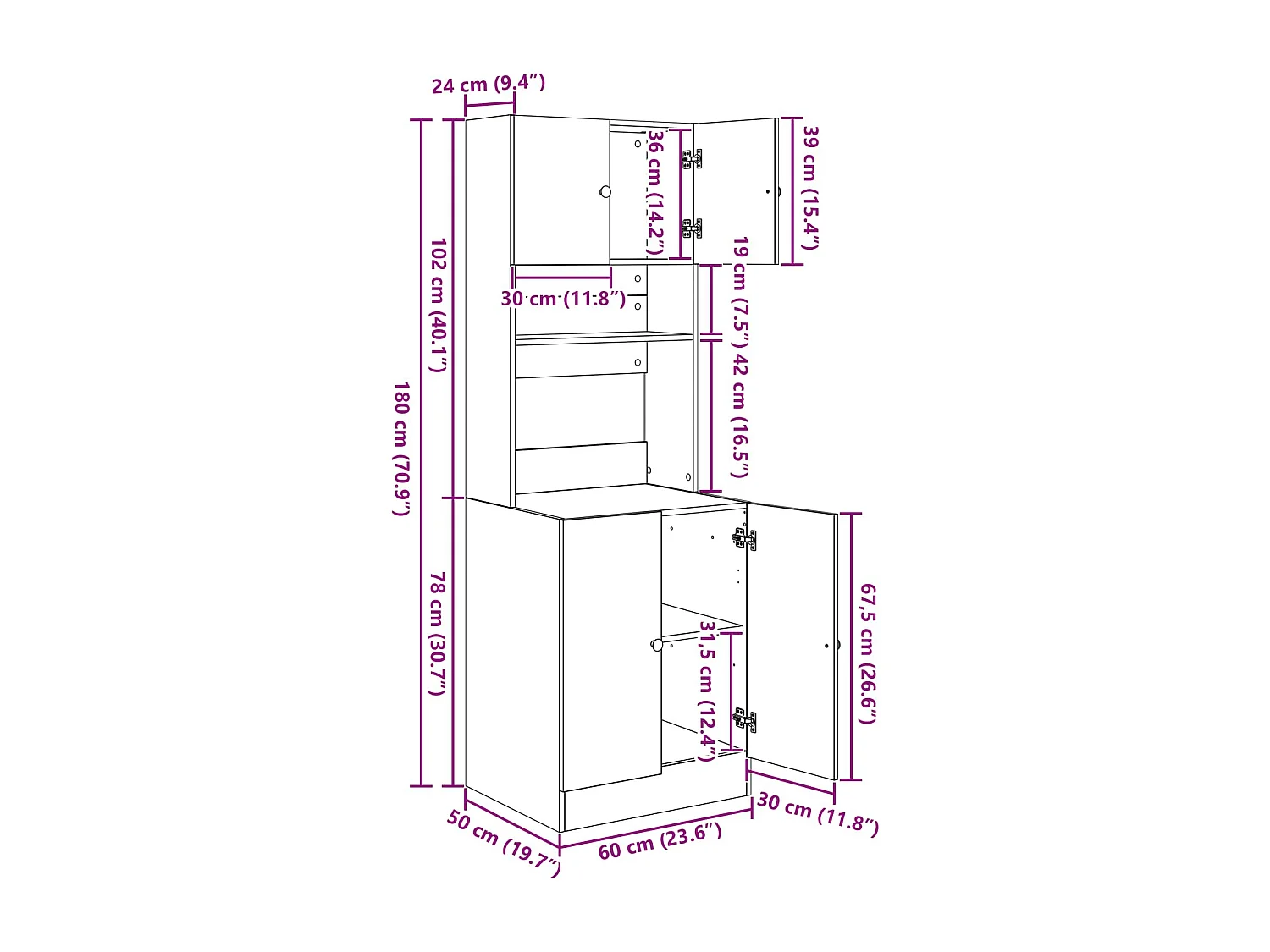 Buffet de Cozinha 2 pcs Carvalho Preto 60 x 50 x 180 cm