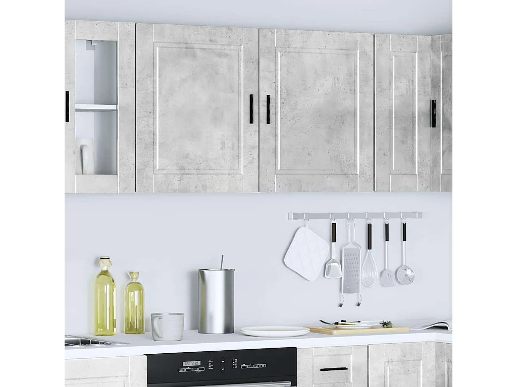 Keukenwandkasten 2 st Porto bewerkt hout betongrijs