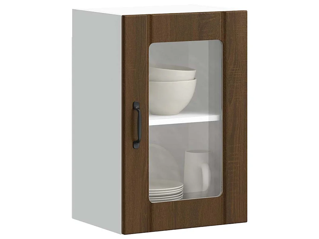 Armoire murale de cuisine et porte en verre Lucca chêne marron