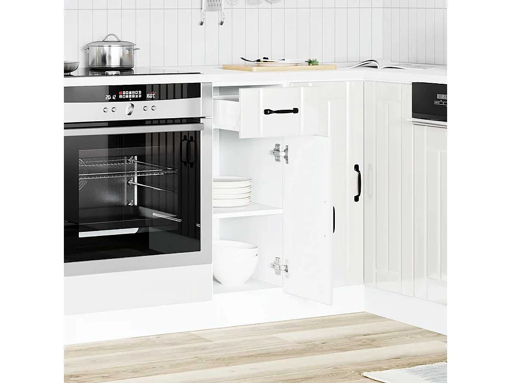 Armoire de cuisine Lucca blanc brillant bois ingénierie