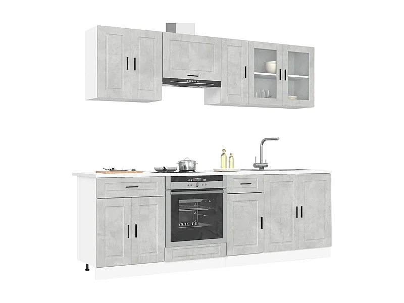 8-delige Keukenkastenset Porto bewerkt hout betongrijs