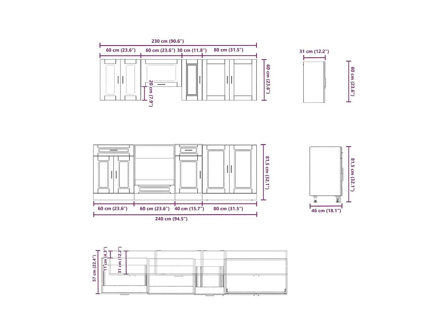 8-delige Keukenkastenset Porto bewerkt hout betongrijs