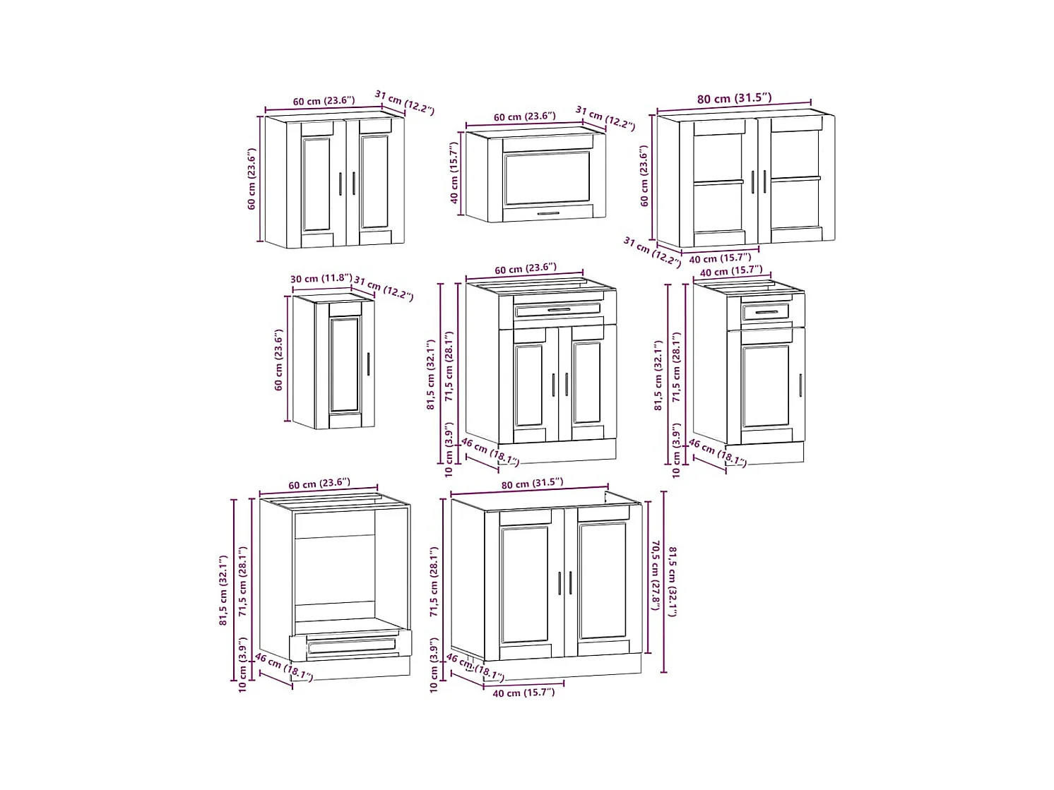 8-delige Keukenkastenset Porto bewerkt hout betongrijs