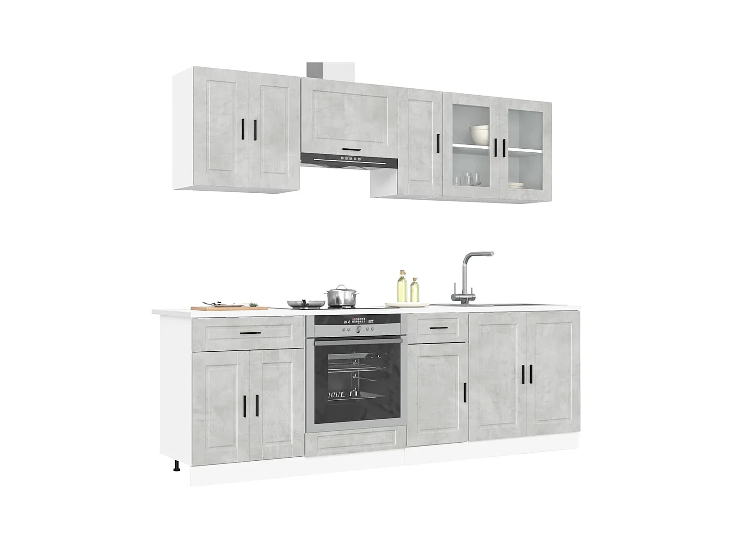 Ensemble de 8 meubles de cuisine "Porto" en bois d'ingénierie gris béton