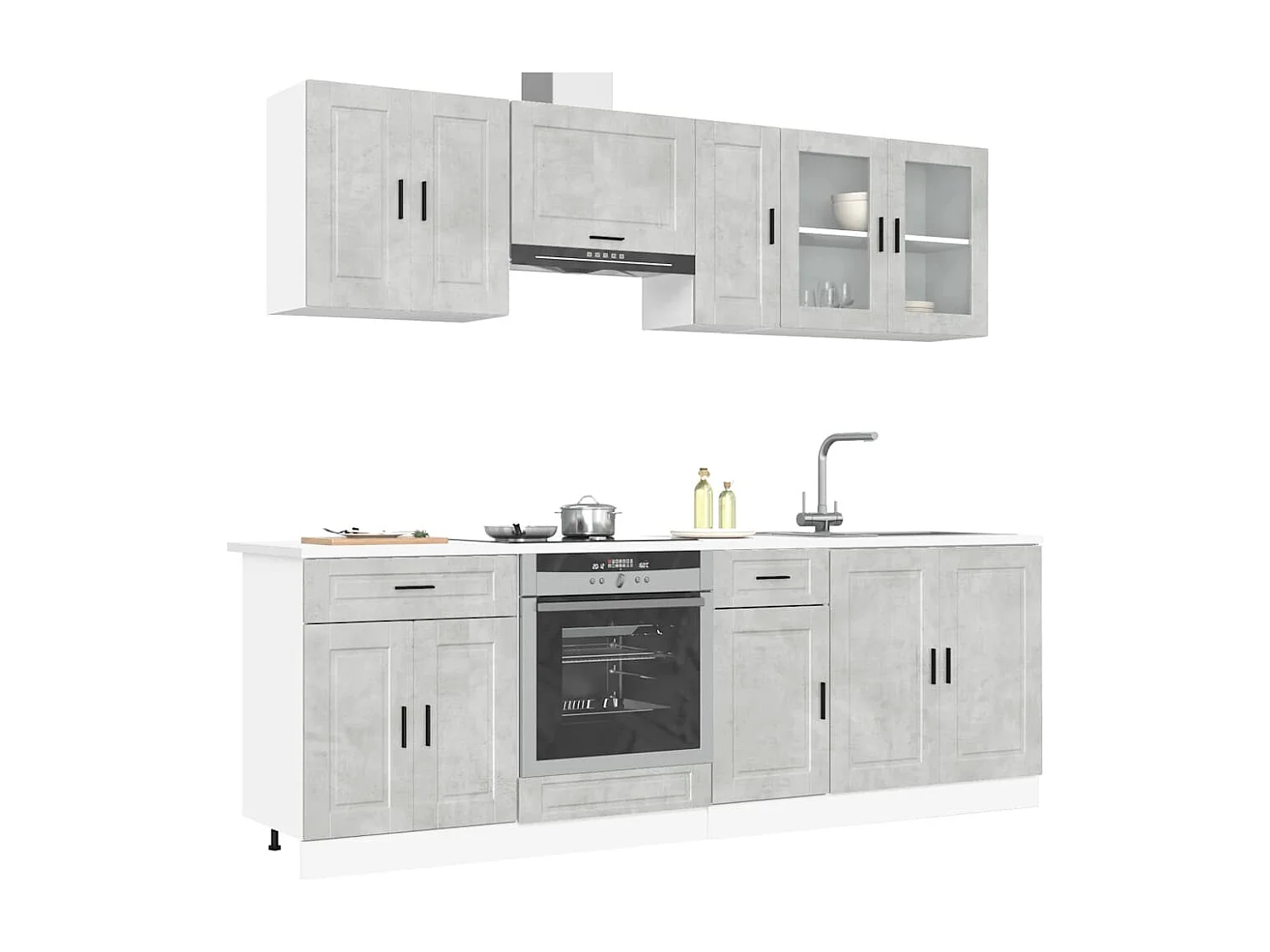 Ensemble de 8 meubles de cuisine "Porto" en bois d'ingénierie gris béton