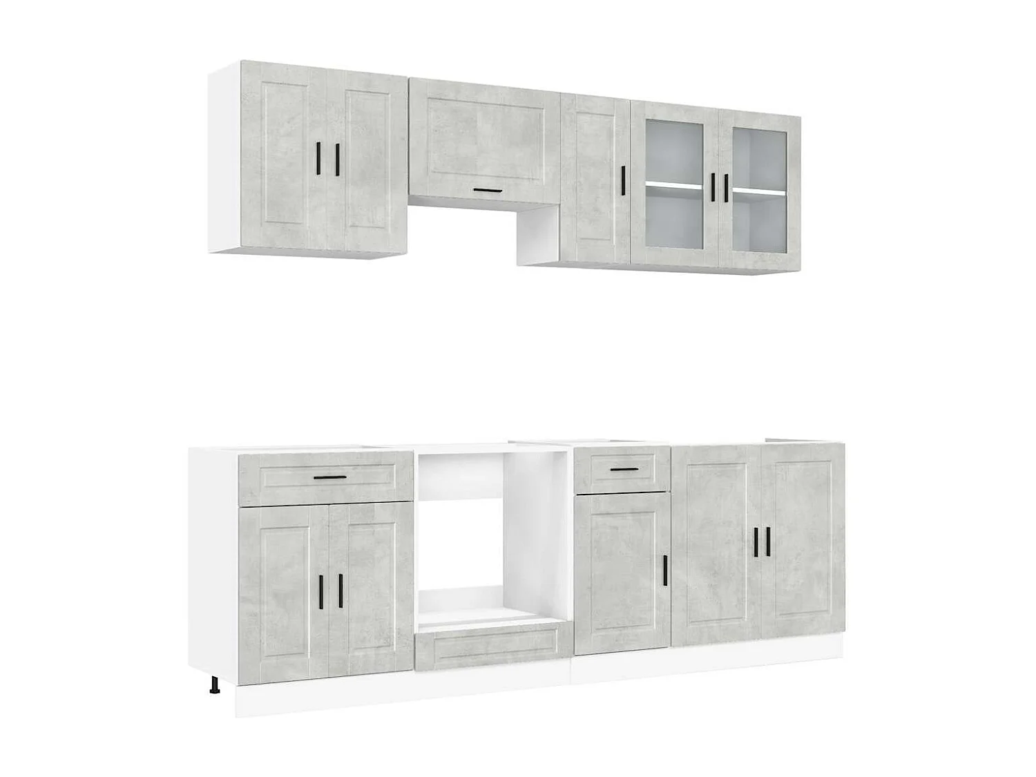 Ensemble de 8 meubles de cuisine "Porto" en bois d'ingénierie gris béton