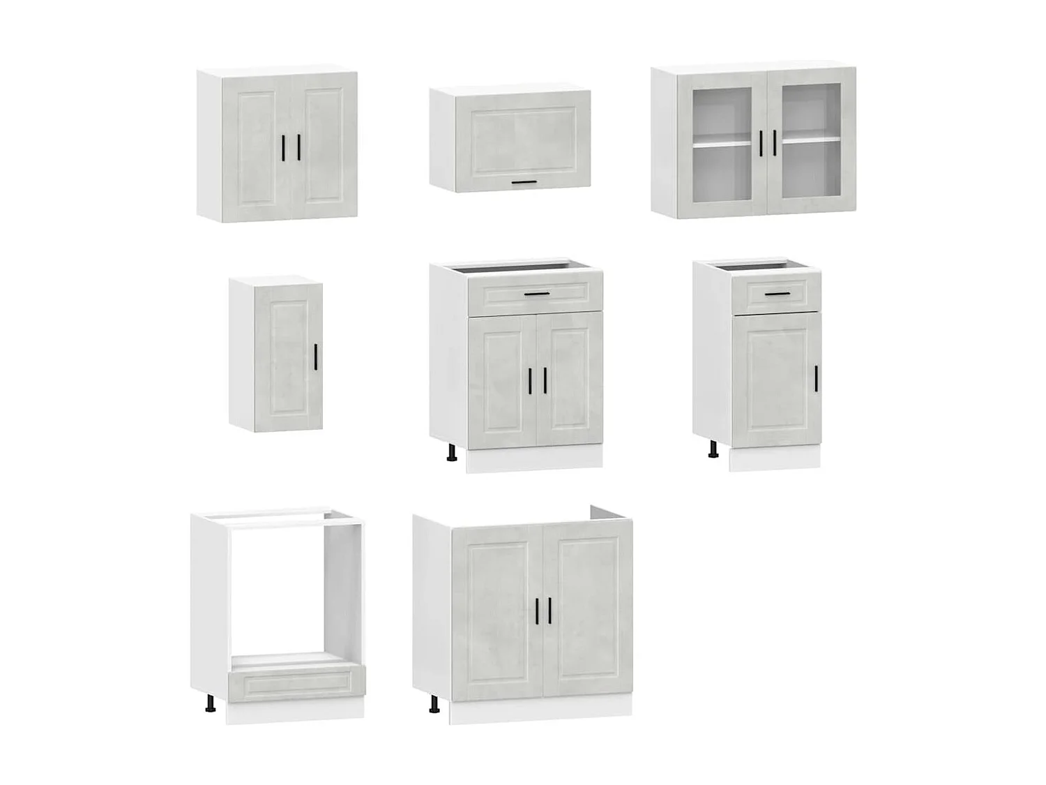 Ensemble de 8 meubles de cuisine "Porto" en bois d'ingénierie gris béton