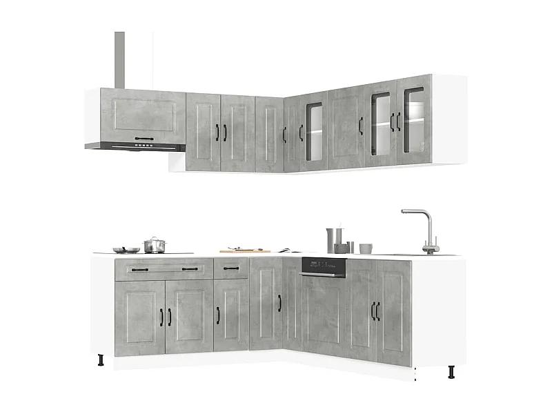 11 peças armário de cozinha conjunto Kalmar concreto cinza