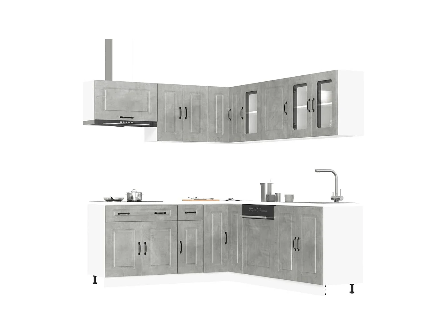 Mueble cocina Kalmar gris hormigón 11 pzas madera contrachapada