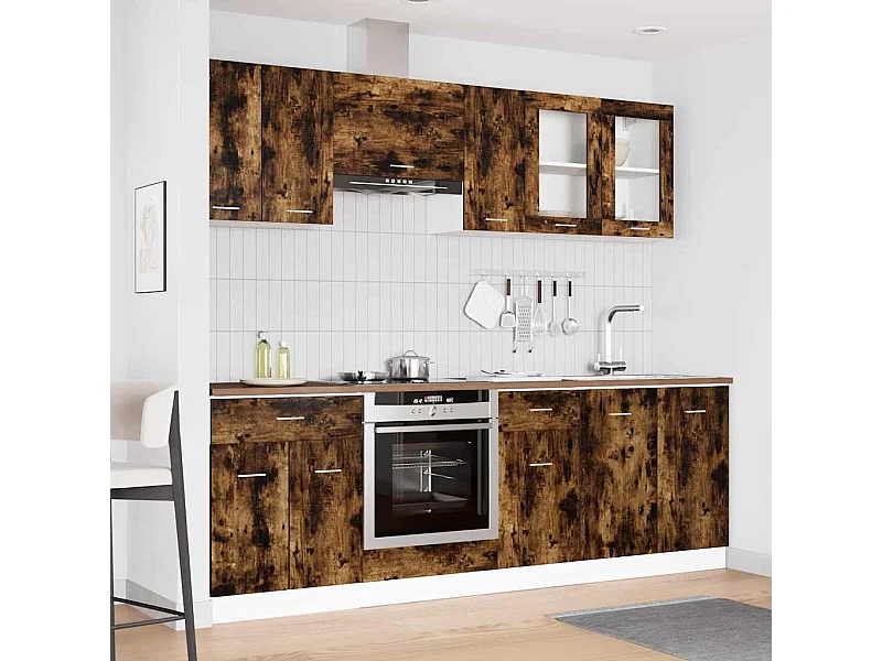 Ensemble de meubles de cuisine avec porte Lyon 8 pcs Chêne fumé