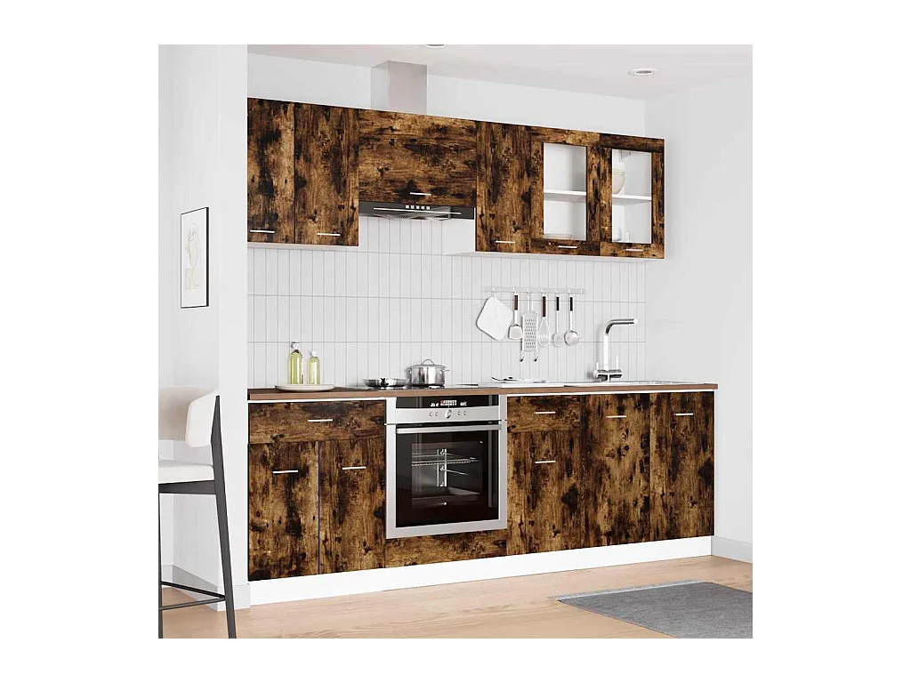 Ensemble de meubles de cuisine avec porte Lyon 8 pcs Chêne fumé