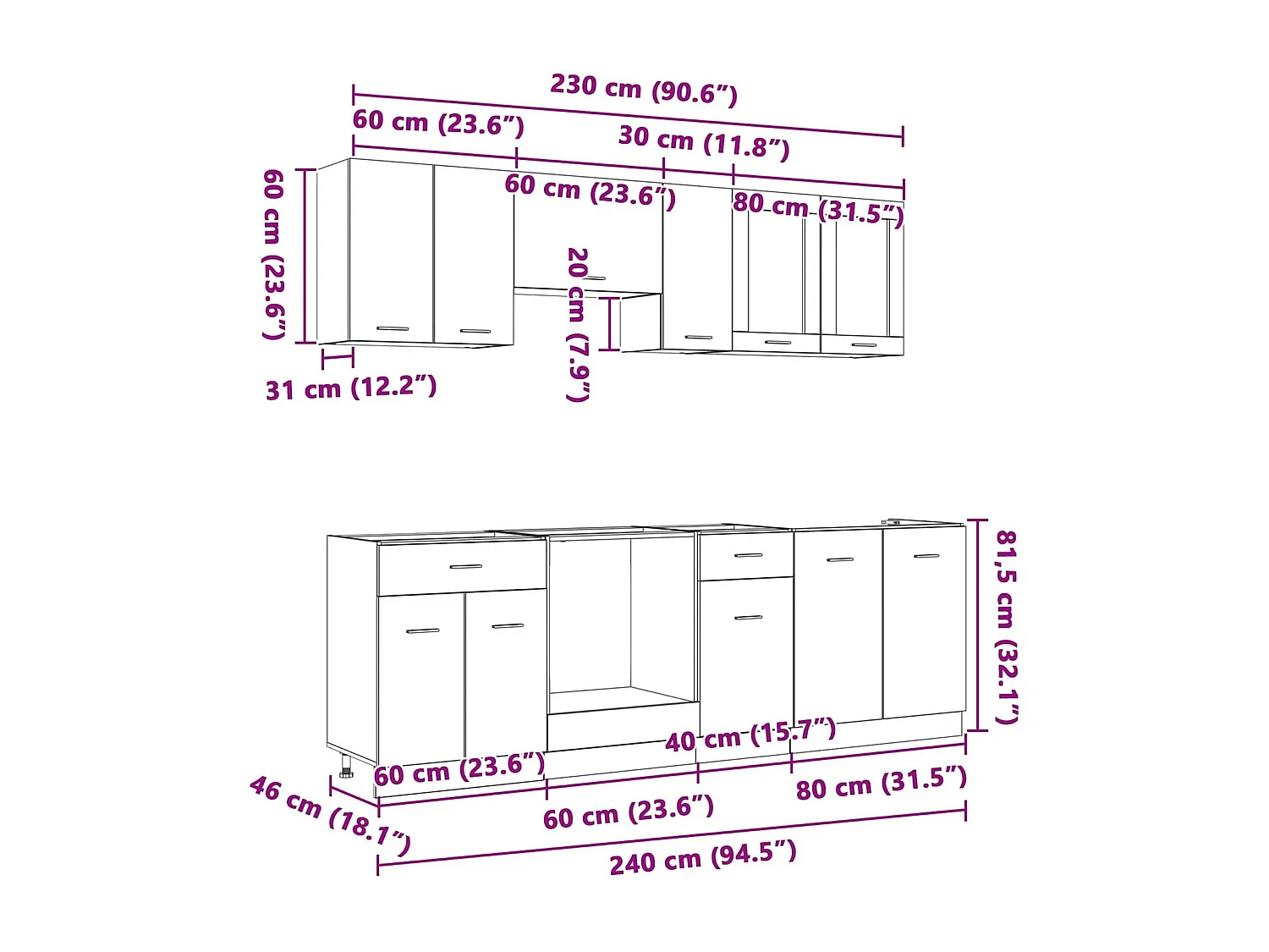 Ensemble de meubles de cuisine avec porte Lyon 8 pcs Chêne fumé