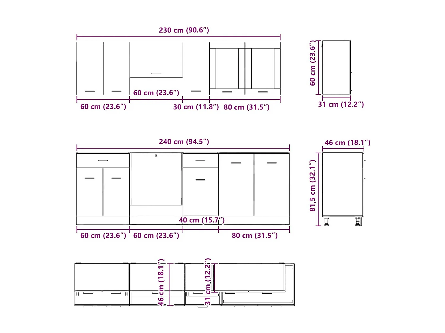 Ensemble de meubles de cuisine avec porte Lyon 8 pcs Chêne fumé