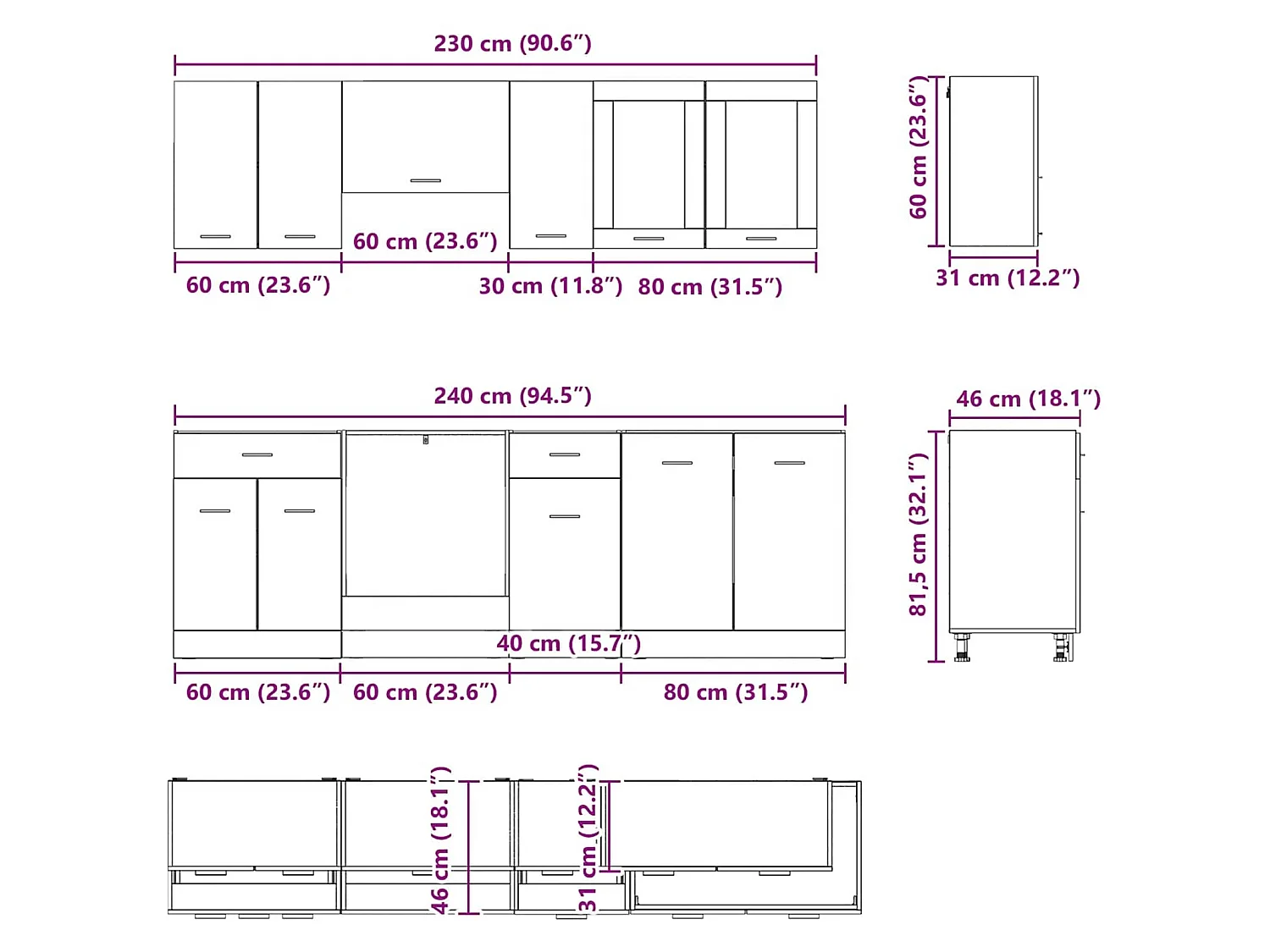 Keukenkastenset met lade Lyon 8 pcs Gerookt eiken Bewerkt hout