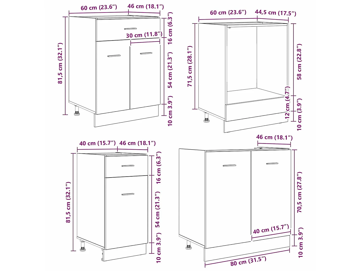 Keukenkastenset met lade Lyon 8 pcs Gerookt eiken Bewerkt hout