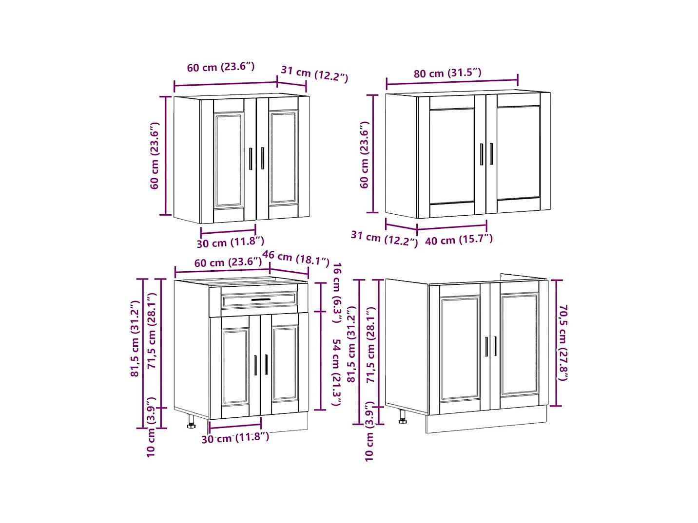 4-delige Keukenkastenset Porto bewerkt hout betongrijs