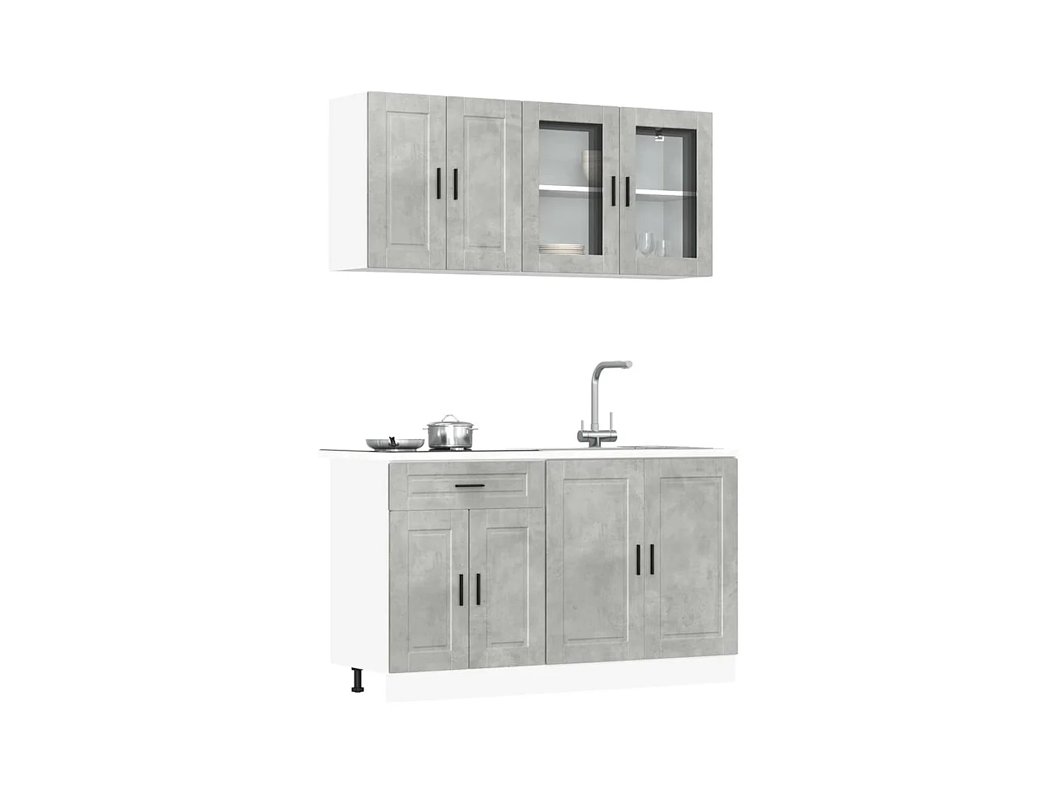 Ensemble de 4 meubles de cuisine "Porto" en bois d'ingénierie gris béton