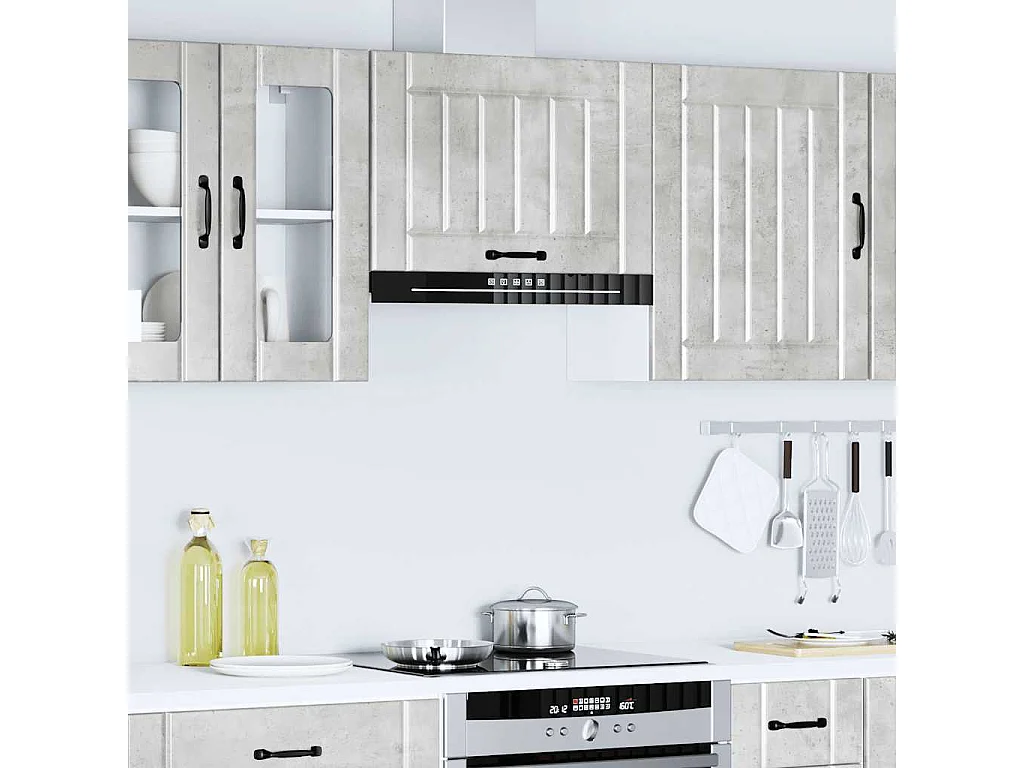 Armoire murale de cuisine Lucca gris béton bois ingénierie