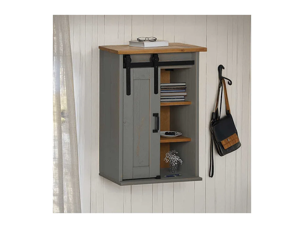 Armoire suspendue HALDEN porte coulissante gris 49x22,5x70 cm