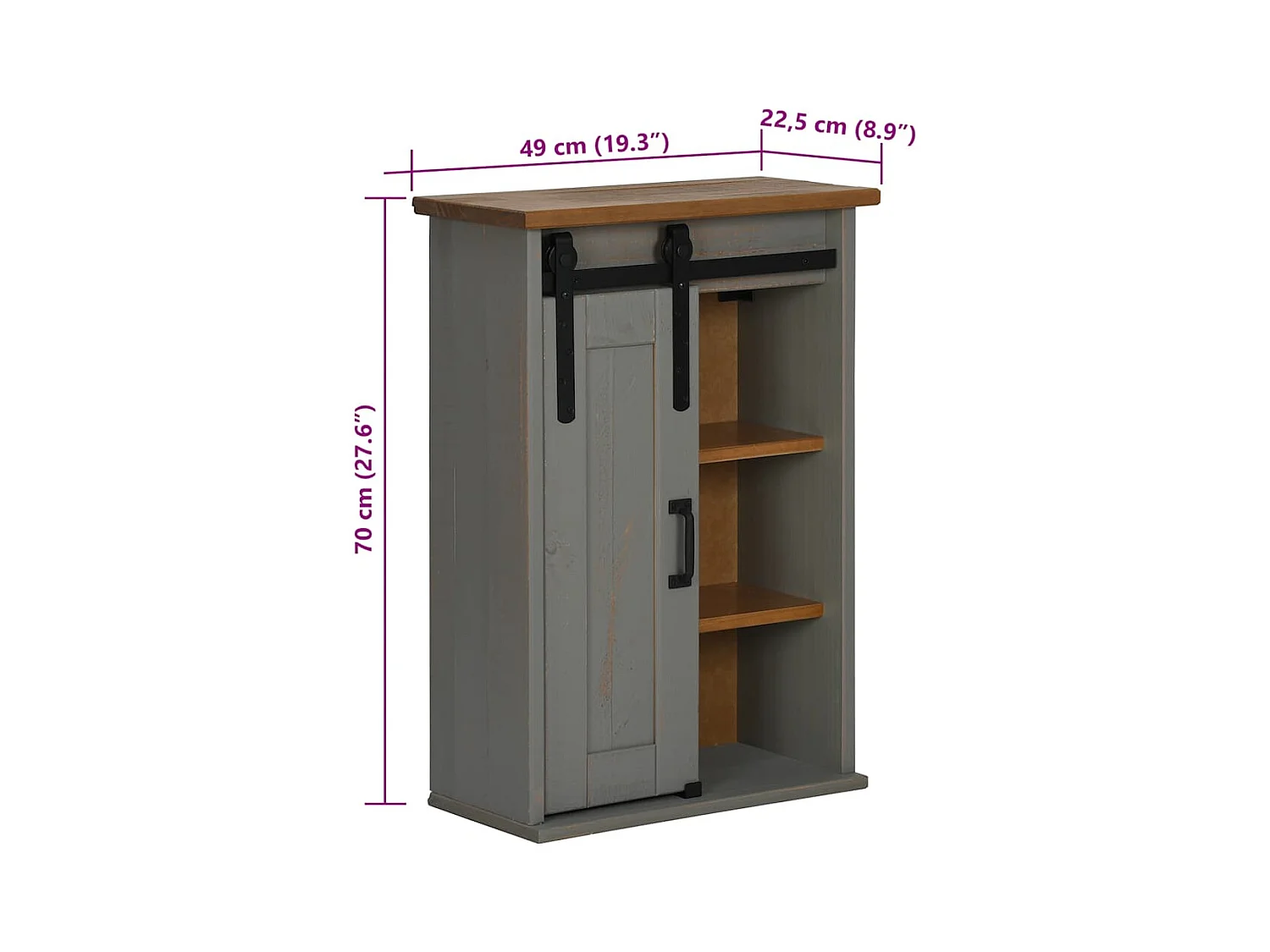 Armoire suspendue HALDEN porte coulissante gris 49x22,5x70 cm